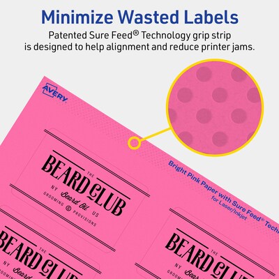 Avery Laser/Inkjet Rectangle Multipurpose Labels, 2" x 3", Bright Pink, 160/Pack (94237)