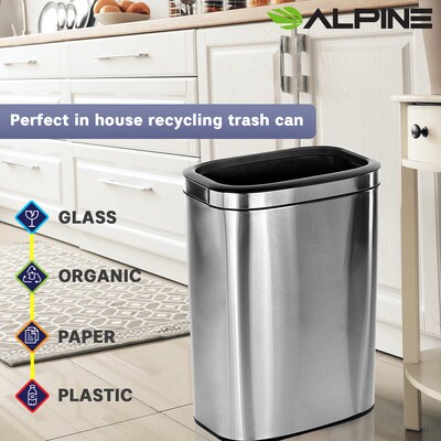 Alpine Industries Dual-Stream Recycling Station, 10.5 Gallon, Stainless Steel (ALP470-40L-CO-T)