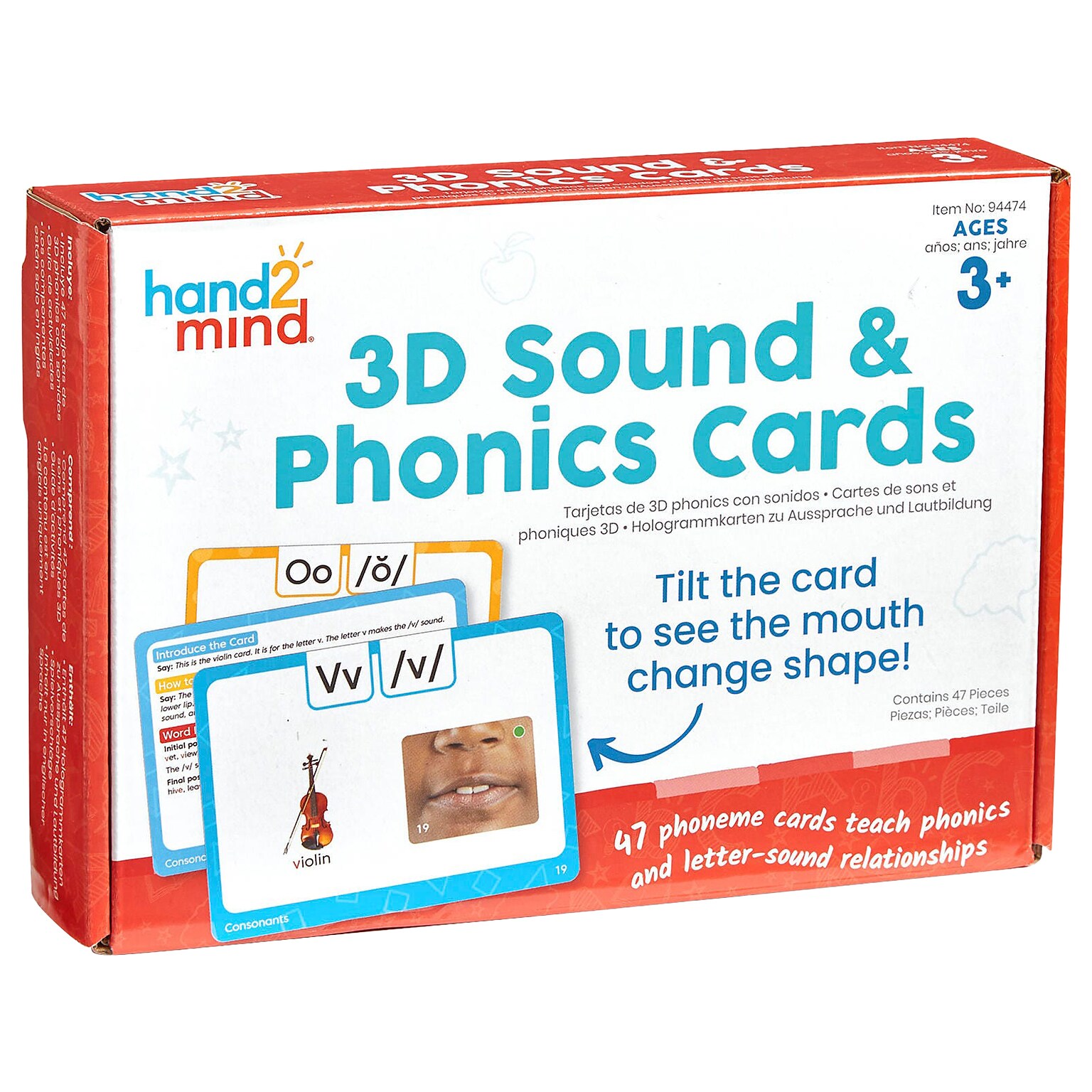 hand2mind 3D Sound and Phonics Flash Cards, 47/Pack (94474)