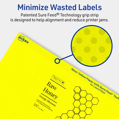 Avery Rectangle Laser/Inkjet Multipurpose Labels, 2.5" x 4", Neon Yellow (240/Box)