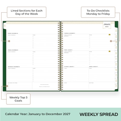 2027 Blue Sky Day Designer 8.5 x 11 Weekly & Monthly Planner, Green (163793)