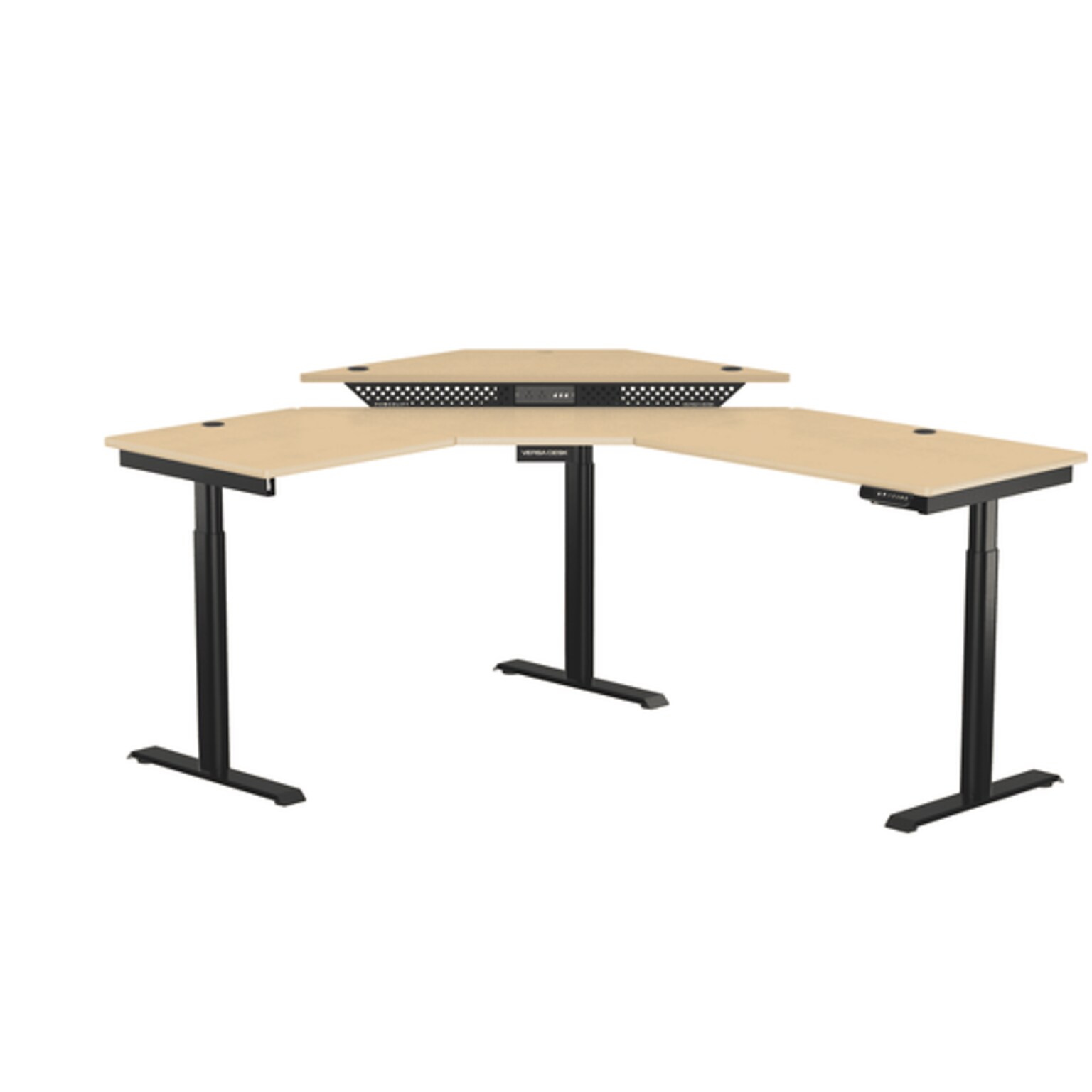 VersaDesk PowerLift 72W Electric Corner Adjustable Standing Desk, Maple/Black (PLCSD6072-BM-APP)