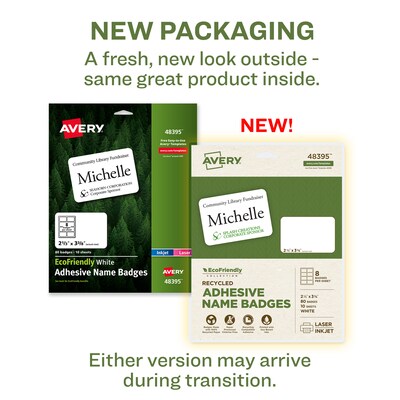 Avery EcoFriendly Stick On Sticker Name Tags/Labels, White, 10 Sheets/Pack, 80 Labels/Pack (48395)