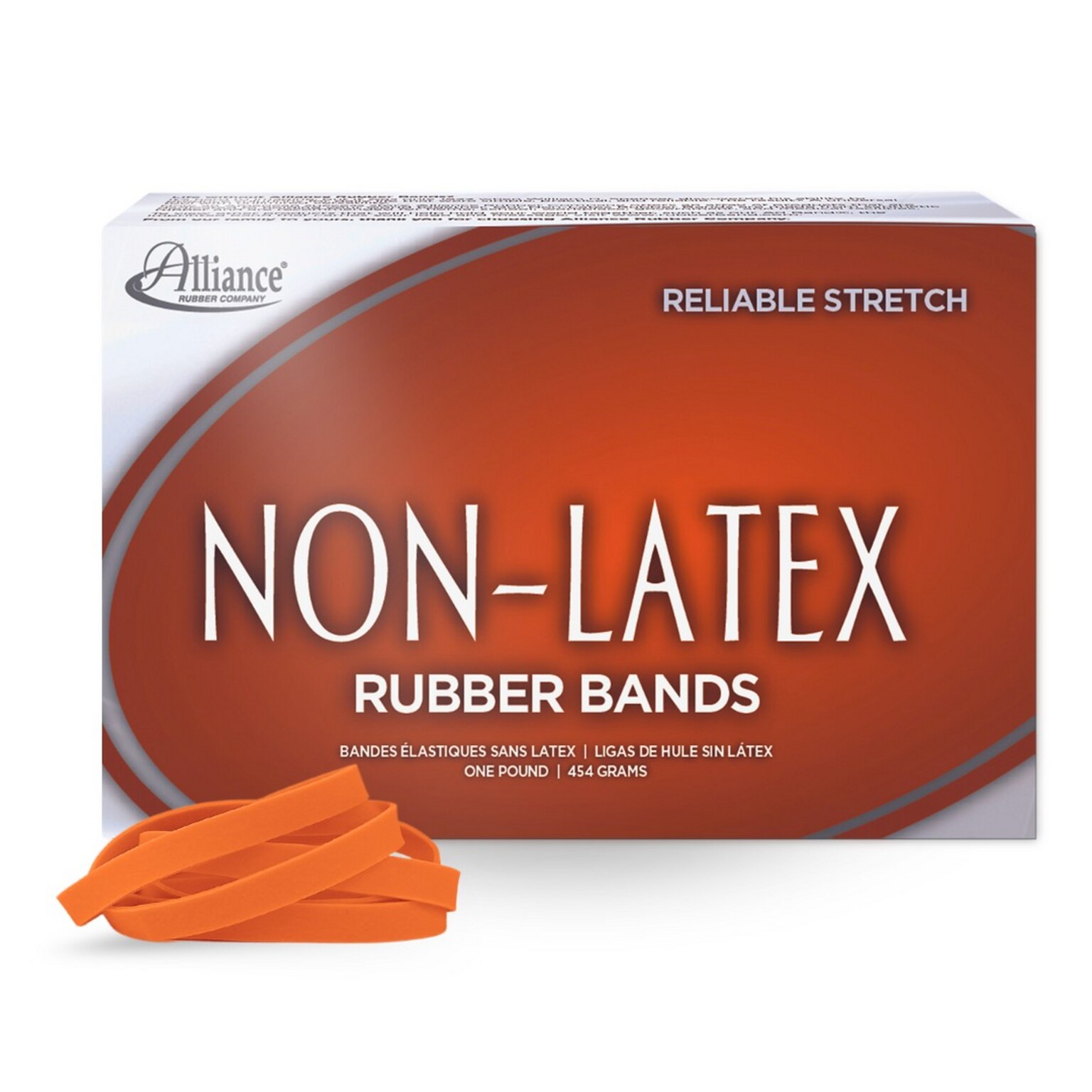 Alliance Non-Latex Multi-Purpose #64 Rubber Bands, 3-1/2 x 1/4, Orange, 380/Pack (37646)