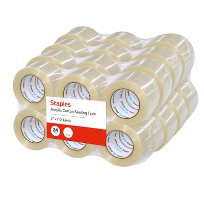 Staples SI Acrylic Carton Sealing Tape, 3” Wide, Clear