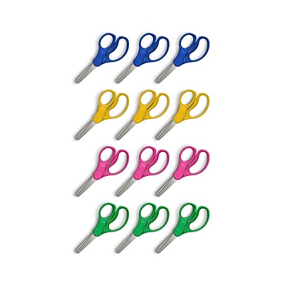 Staples Teacher Pack 5 Kids Blunt Tip Stainless Steel Scissors, Straight Handle, Right and Left Handed, 12/Pack (TR55058)