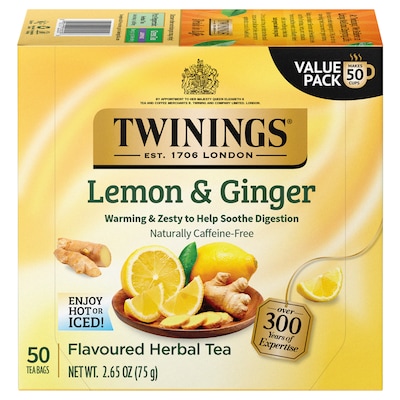 Twinings Lemon and Ginger Herbal Tea Bags, 50/Box (F14990)