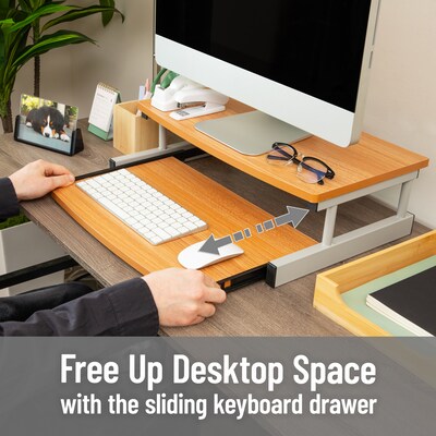 Mind Reader 2-Tier Monitor Stand with Sliding Keyboard Drawer, Brown (2TSLIDE-BRN)