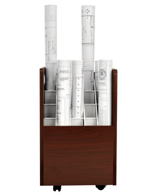 AdirOffice 20-Slot Mobile Roll File, Lockable, 24.75"H x 15.25"W x 13.25"D, Mahogany (624-MA-KIT1)
