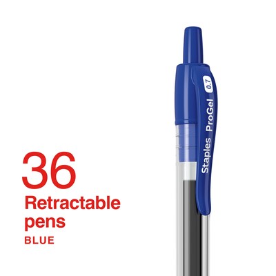 Staples ProGel™ Retractable Gel Pen, Fine Point, 0.7mm, Blue Ink, 36/Pack (ST62108)