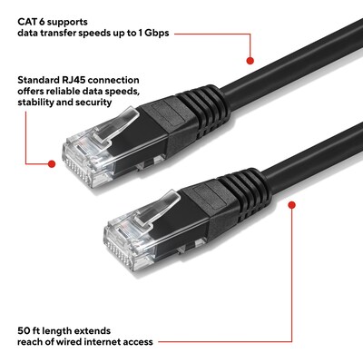 Staples TECH 50' Cat-6 Ethernet Cable, Male to Male, Black (ST62448)