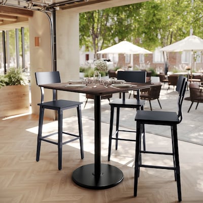 Flash Furniture Acadia Square Wooden Dining Table with Round Base, 36D x 36W, Dark Brown/Black Base (STSQ36WBRTR24B)