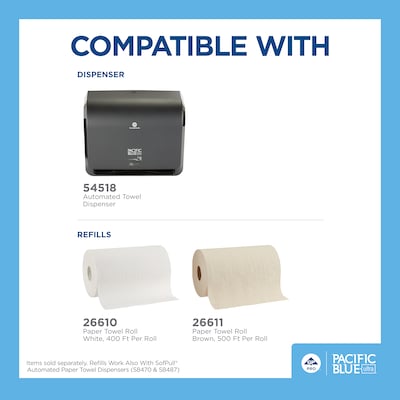 Pacific Blue Ultra Hardwound Paper Towels, 1-Ply, 6 Rolls/Carton (26611)