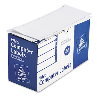 Avery Pin-Fed Continuous Form Computer Labels, 1 15/16" x 4", White, 1 Label Across, 5" Carrier, 5,000 Labels/Box (4022)