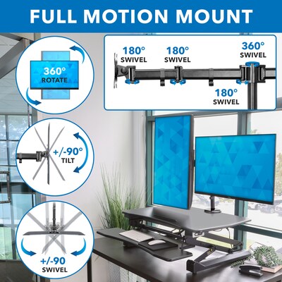 Mount-It! 35"W Electric Adjustable Standing Desk Converter with Dual Monitor Mount and USB Charging Port, Black (MI-8053)