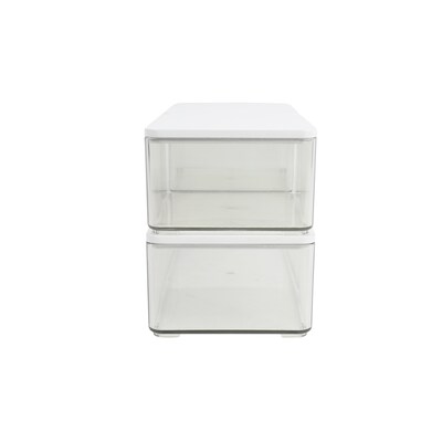 Martha Stewart Grady Plastic Stackable Storage Organizer with White Engineered Wood Lid, Clear, 3/Set (GSBA13603WCLWH)