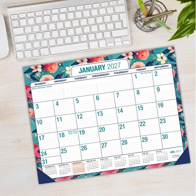 2026-2027 Excello Brands Large Print  22 x 17 Academic Monthly Desk Pad Calendar, Teal Floral (NAY27-2217DP-17)
