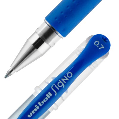 uniball Gel Grip Gel Pens, Medium Point, 0.7mm, Blue Ink, 12/Pack (65451)