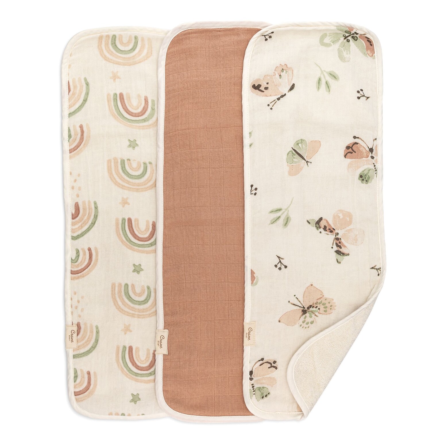 Crane Baby Parker Baby Burp Cloth Set, 3-Piece, Rainbow/Butterfly (BC-100BCS-2)