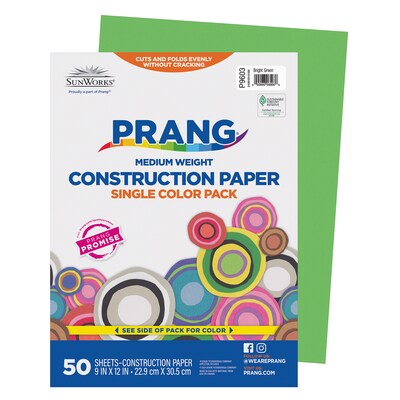 Prang 9 x 12 Construction Paper, Bright Green, 50 Sheets/Pack, 10 Packs/Bundle (PAC9603-10)
