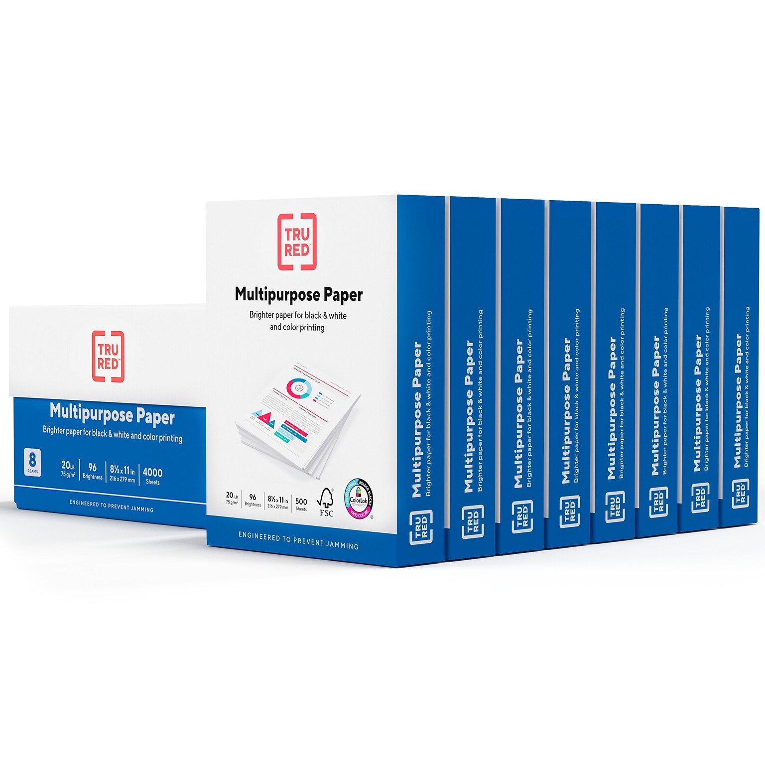 TRU RED™ 8.5 x 11 Multipurpose Paper, 20 lbs., 96 Brightness, 500 Sheets/Ream, 8 Reams/Carton (TR56964)