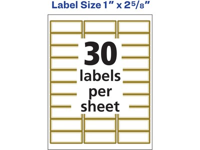 Avery Laser/Inkjet Address Label, 1" x 2.63", Matte White/Gold, 30 Labels/Sheet, 10 Sheets/Pack (6540)