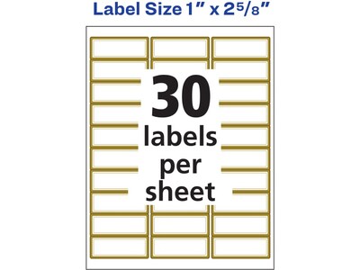 Avery Laser/Inkjet Address Label, 1 x 2.63, Matte White/Gold, 30 Labels/Sheet, 10 Sheets/Pack (654