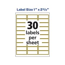 Avery Laser/Inkjet Address Label, 1 x 2.63, Matte White/Gold, 30 Labels/Sheet, 10 Sheets/Pack (654