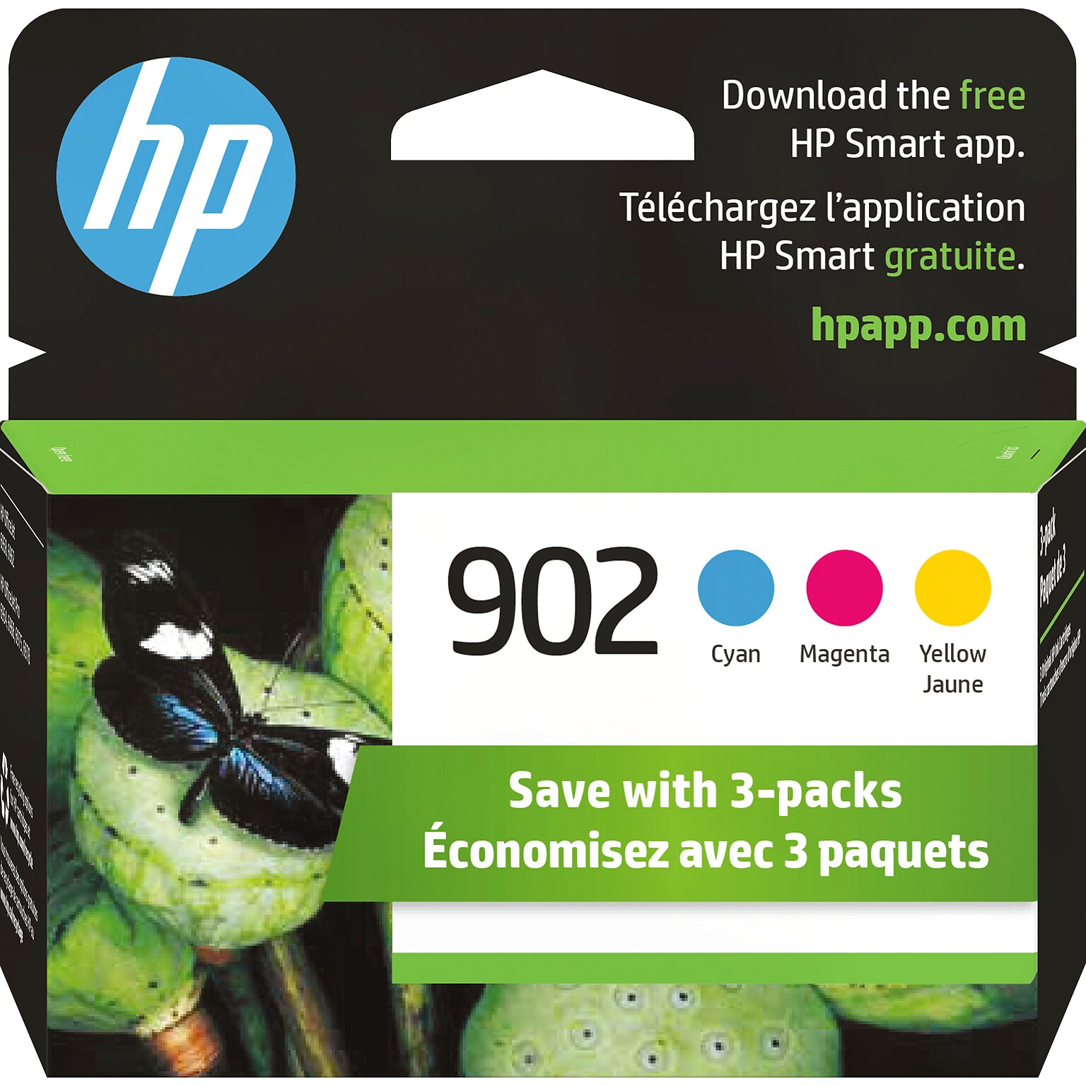 HP 902 Cyan/Magenta/Yellow Standard Yield Ink Cartridge, 3/Pack (T0A38AN#140)