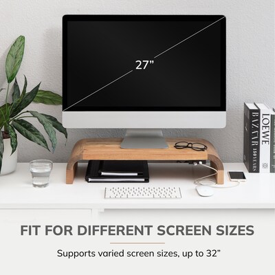 Anji Mountain Mango Wood Monitor Stand with Two USB Ports, Up to 32" Monitor, Natural (MS-CRV-MNG-P)