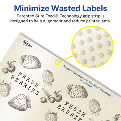 Avery Pearlized Ivory Circle Multipurpose Labels, 2.5" Dia., Ivory, 90/Pack (94502)