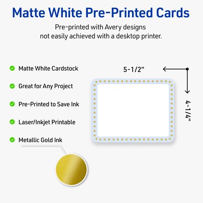 Avery Gold Dots with Blue Border Matte Blank Card, White, 20/Pack (S00-DMG)