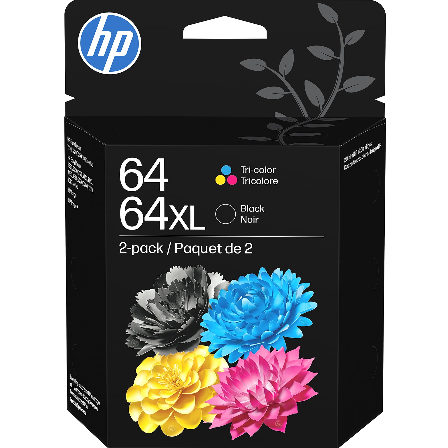HP 64XL/64 Black High Yield and Tri-Color Standard Yield Ink Cartridges, 2/Pack (3YP23AN#140)