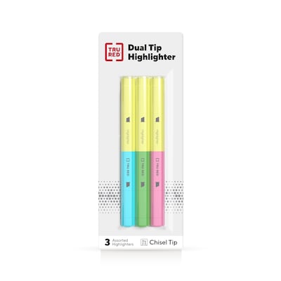 TRU RED™ Twin Tip Highlighters, Chisel Tip, Assorted Colors, 3/Pack (TR57834)