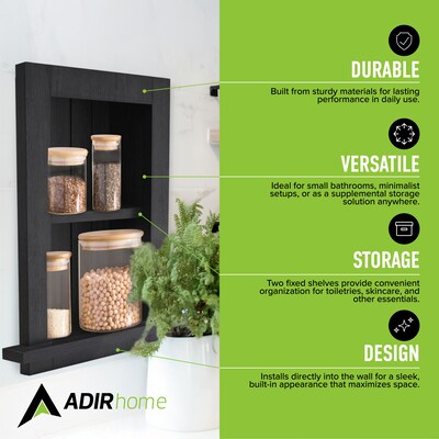 AdirHome 2-Shelf Recessed Wall Mount Shelf, 18" x 14" x 4.8", Black (515-01-BLK)