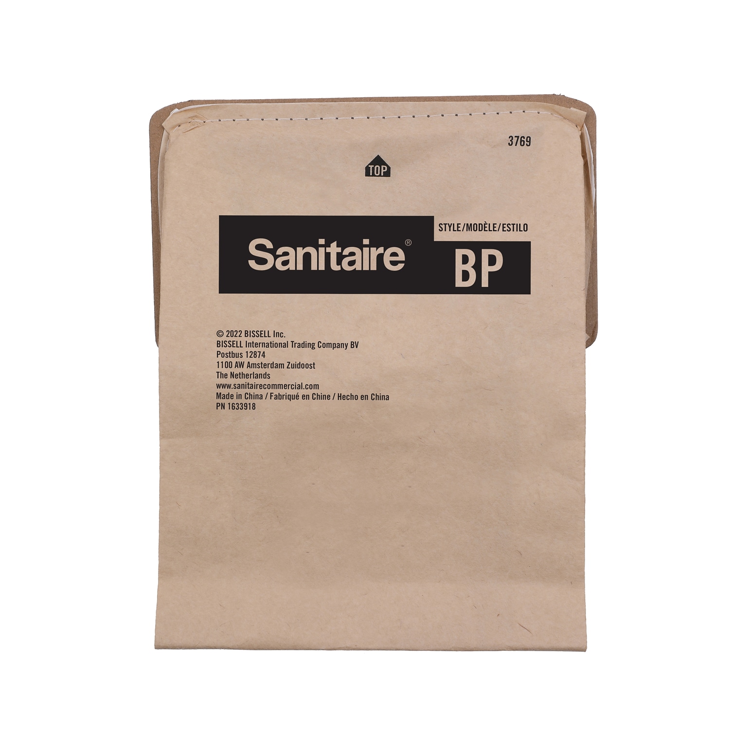 Sanitaire Vacuum Bag, Kraft/Black, 5/Bag, 10 Bags/Carton (3769)