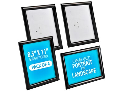 Azar Counter Snap Sign Holder, 8.5" x 11", Black Plastic Frame, 4/Pack (300332-BLK-4PK)