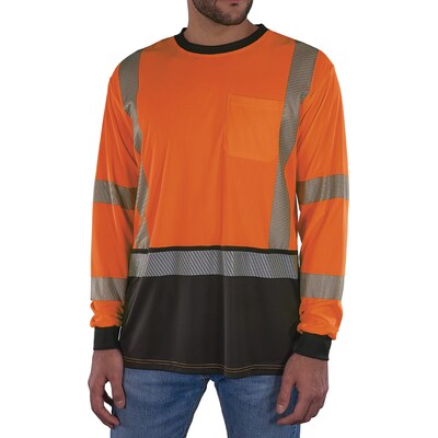 Ergodyne GloWear 8371BK High Visibility Long Sleeve Black Bottom T-Shirt, ANSI Type R Class 3, Orange, Medium (22303)