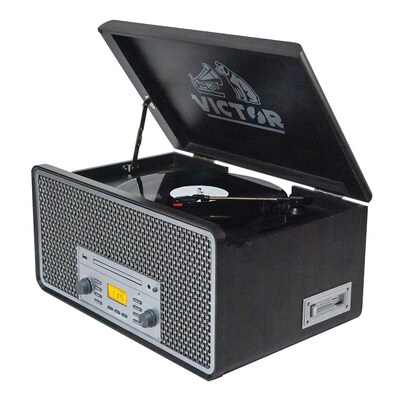 Victor Monument Dual-Bluetooth Belt-Drive 8-in-1 Music Center with Turntable, CD & Cassette Player,