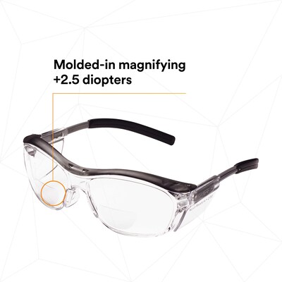 3M Nuvo Anti-Fog +2.5 Safety Glasses, Wraparound Frame, Clear Lens, 20/Carton (11436-00000-20)