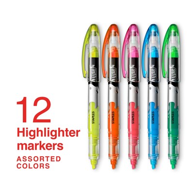 Staples Hype! Liquid Highlighters, Chisel, Assorted, Dozen (14598)