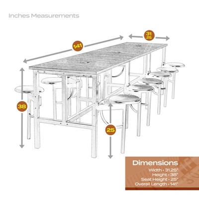 Regency Endure Standing Height Collaborative Table & Chair Set with 12 Pull-Out Stools, Walnut (9012-WLT-WLT)