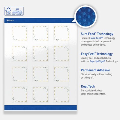 Avery Laser/Inkjet Square Multipurpose Labels, 2" x 2", White, 120/Pack (S00-DN5)