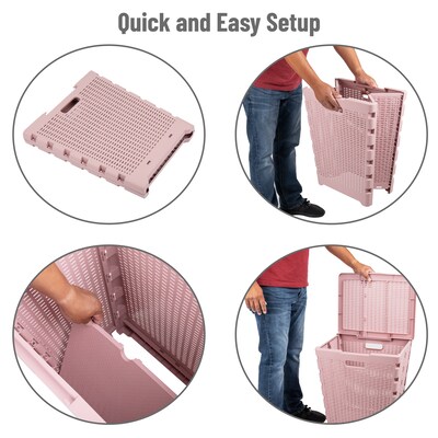 Mind Reader Foldable Plastic Laundry Hamper with Lid, Pink (FOLHAMP61-PNK)