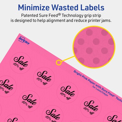Avery Laser/Inkjet Round Multipurpose Labels, 1.25" Dia., Bright Pink, 2400/Box (94505)
