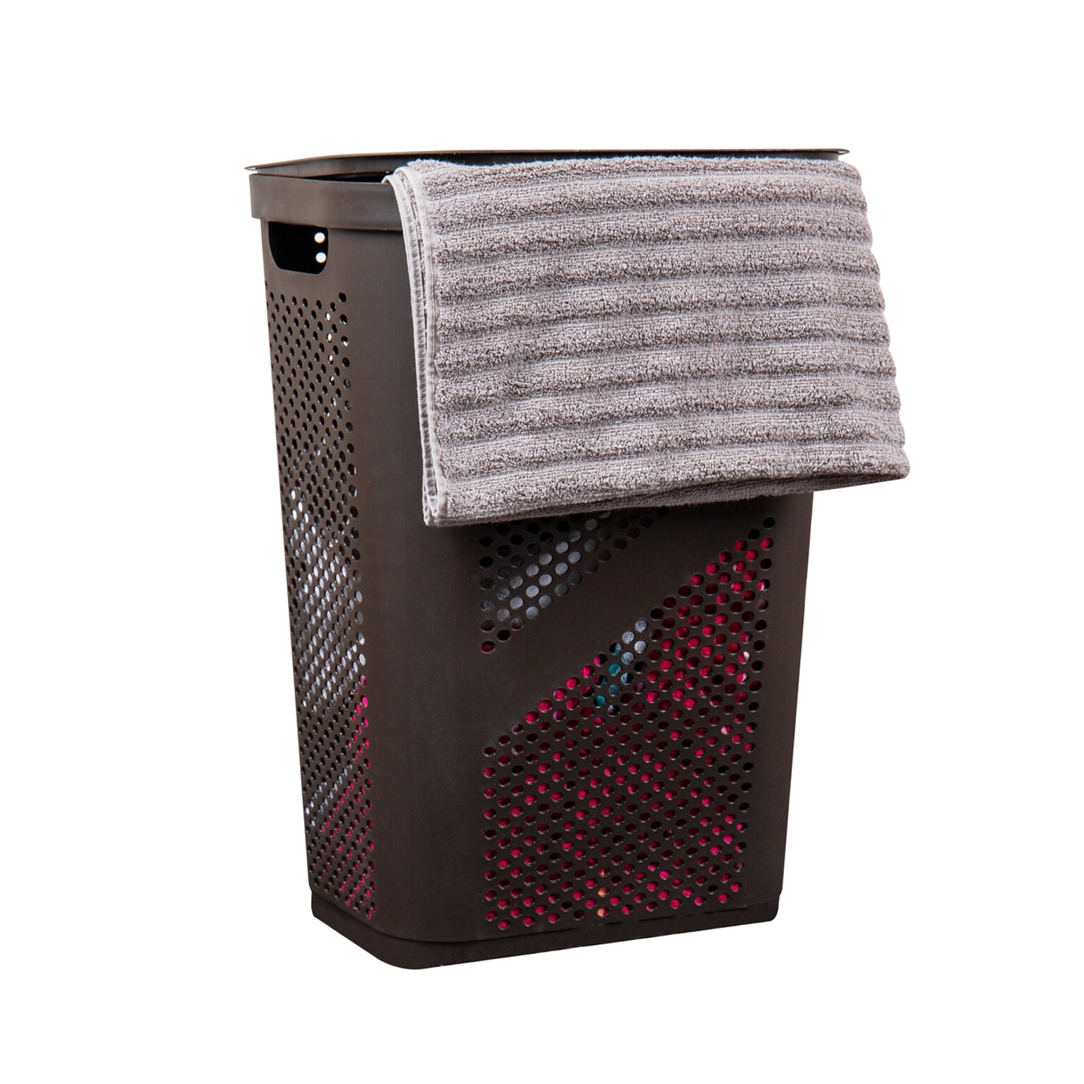 Mind Reader Perforated Plastic Hamper with Lid, Brown (HBIN60-Brn)
