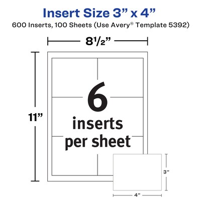 Avery Insert Refills Name Badge Kit, White, 600/Pack (35392)