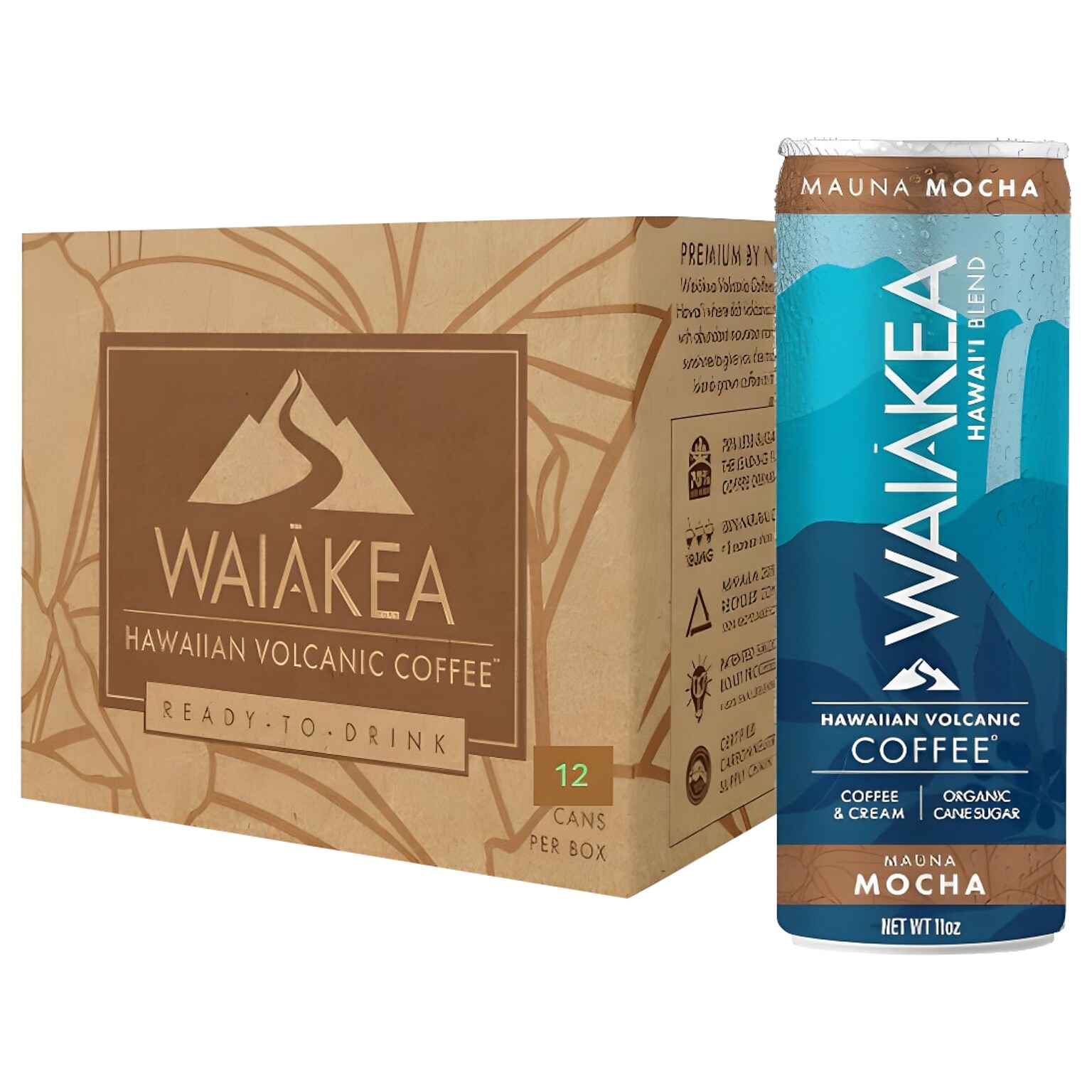 Waiakea Hawaiian Volcanic Mauna Mocha Cold Brew Coffee, 11 oz., 12/Carton (857002)