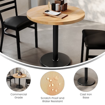 Flash Furniture Bennett 30" Round Wooden Commercial Indoor Table, Natural Top/Black Base (GSFRD30NTTR18)