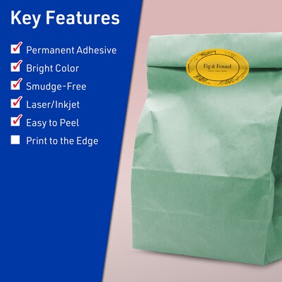 Avery Laser/Inkjet Oval Multipurpose Labels, 1.5" x 2.5", Bright Yellow, 180/Pack (94051)